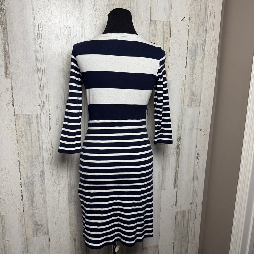 Lauren Ralph Lauren SZ M Navy Nautical White Stripe Dress Coastal Preppy Spring - Picture 6 of 12